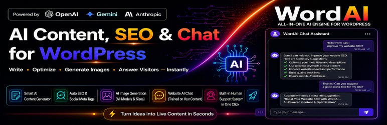 WordAI Pro AI content, SEO and chat for WordPress